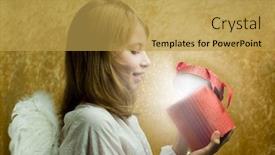  Presentation with christmas angel - Beautiful presentation theme featuring christmas surprised little angel backdrop and a yellow colored foreground