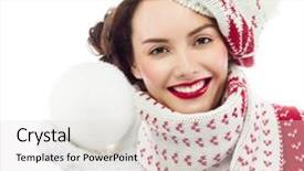  Presentation with clothing - Audience pleasing slide set consisting of christmas sweater - attractive young caucasian woman backdrop and a lemonade colored foreground