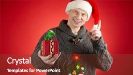  Presentation with santa - Colorful PPT theme enhanced with christmas sweater - portrait of happy man backdrop and a  colored foreground