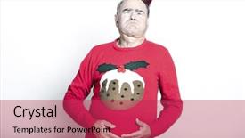  Presentation with special education young adult man - Beautiful PPT layouts featuring christmas sweater - senior adult man indicating that backdrop and a  colored foreground
