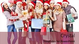  Presentation with hat - PPT theme with christmas sweater - women in santa hat holding background and a red colored foreground