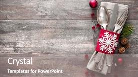  Presentation with table setting - Colorful presentation theme enhanced with christmas table place setting holidays backdrop and a gray colored foreground