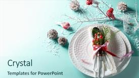  Presentation with christmas winter a table - Amazing PPT layouts having christmas table setting for holiday backdrop and a cool aqua colored foreground