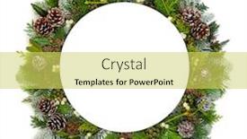  Presentation with cedar - Colorful presentation theme enhanced with christmas table setting with round porcelain plate winter fir cedar mistletoe ivy pine cones on white background with copy space backdrop and a yellow colored foreground