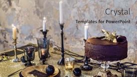  Presentation with christmas chocolate - Presentation theme featuring christmas-table-with-chocolate-cake background and a light gray colored foreground