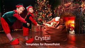  Presentation with tale - Presentation theme featuring christmas-tale-little-elves-carry background and a tawny brown colored foreground