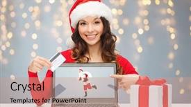  Presentation with online shopping - Cool new slides with christmas technology people and online backdrop and a coral colored foreground