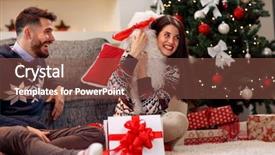  Presentation with christmas presents - Beautiful PPT theme featuring christmas time- young couple opening backdrop and a tawny brown colored foreground