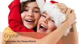  Presentation with christmas kids - Audience pleasing theme consisting of christmas time - kids with santa claus hat isolated on white background backdrop and a coral colored foreground
