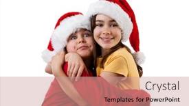  Presentation with christmas kids - PPT layouts featuring christmas time - kids with santa claus hat isolated on white background background and a coral colored foreground