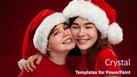  Presentation with christmas kids - Presentation theme having christmas time - kids with santa claus hat background and a wine colored foreground