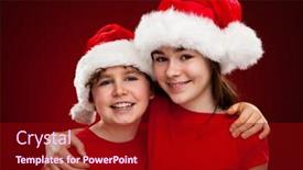  Presentation with christmas kids - Slides featuring christmas time - kids with santa claus hat background and a crimson colored foreground