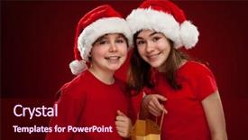  Presentation with christmas kids - PPT theme enhanced with christmas time - kids with santa claus hat background and a wine colored foreground