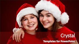  Presentation with christmas kids - Presentation theme featuring christmas time - kids with santa claus hat background and a tawny brown colored foreground