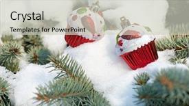  Presentation with snow tree - Slide set enhanced with christmas toy cakes on winter tree with snow background and a light gray colored foreground