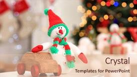  Presentation with snowman - Beautiful PPT theme featuring christmas toys - snowman toy with car backdrop and a lemonade colored foreground