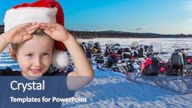  Presentation with ice blue - Beautiful PPT theme featuring christmas train from snowmobile backdrop and a ocean colored foreground