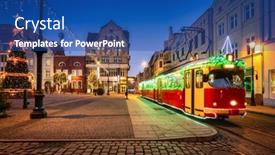  Presentation with tram - PPT theme with christmas-tram-and-decorations background and a ocean colored foreground