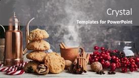  Presentation with new year card - Beautiful PPT layouts featuring christmas-treat-with-hot-coffee backdrop and a gray colored foreground