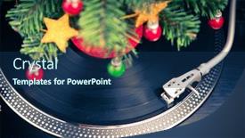  Presentation with festive - PPT theme with christmas-tree-and-festive-turntable background and a navy blue colored foreground