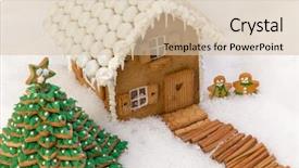  Presentation with gingerbread house - Theme enhanced with christmas tree and gingerbread house background and a soft green colored foreground