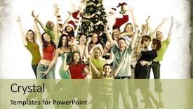  Presentation with animated christmas tree - Beautiful slides featuring christmas tree and happy people backdrop and a  colored foreground