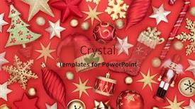  Presentation with festive season - Slide deck with christmas tree bauble decorations and symbols on red background traditional greetings card for the festive season background and a red colored foreground