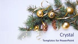  Presentation with christmas balls disco ball - Theme featuring christmas tree branch with gold background and a sky blue colored foreground