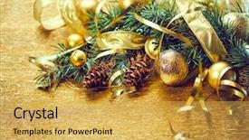  Presentation with christmas tree - Slides enhanced with christmas tree branch with gold background and a yellow colored foreground