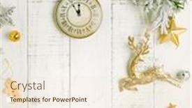  Presentation with pine cone - Audience pleasing presentation consisting of christmas tree branch with pine cone in snow and retro style clock on a white wooden background winter or christmas festive concept flat lay copy space backdrop and a lemonade colored foreground