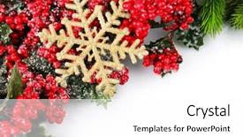  Presentation with golden christmas - Slide set enhanced with christmas tree branch with red berries and golden snowflake on white background background and a white colored foreground
