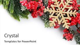  Presentation with golden christmas - Presentation enhanced with christmas tree branch with red berries and golden snowflake on white background background and a white colored foreground