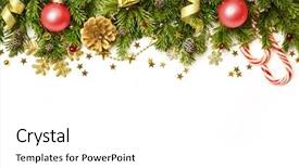  Presentation with snowflakes - Beautiful PPT theme featuring christmas tree branches with red backdrop and a white colored foreground