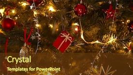  Presentation with christmas tree - PPT theme with christmas tree decoration close up background and a tawny brown colored foreground