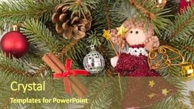  Presentation with christmas angel - Colorful PPT theme enhanced with christmas tree decoration with angel on white backdrop and a tawny brown colored foreground