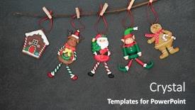  Presentation with gingerbread house - Slide deck enhanced with christmas-tree-decorations-hanging background and a dark gray colored foreground