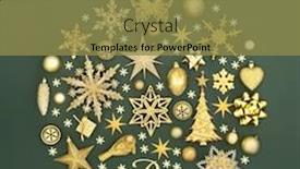  Presentation with festive season - Presentation theme consisting of christmas tree decorations with gold peace sign forming an abstract bauble ornament on green background traditional symbol for the festive season background and a gold colored foreground