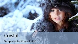  Presentation with wood - Colorful slide set enhanced with christmas tree forest - beautiful woman in winter wood backdrop and a light blue colored foreground