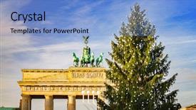  Presentation with christmas tree - PPT theme featuring christmas tree in berlin germany background and a light blue colored foreground