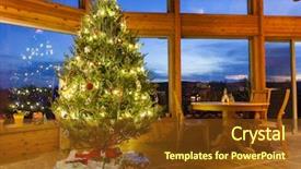 Presentation with animated christmas tree - Amazing PPT theme having christmas tree in modern home backdrop and a tawny brown colored foreground