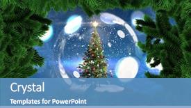  Presentation with snow tree - Presentation theme featuring christmas tree in snow globe background and a teal colored foreground