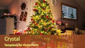  Presentation with christmas tree - Beautiful PPT theme featuring christmas tree in the home backdrop and a tawny brown colored foreground