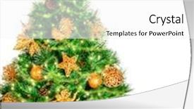  Presentation with golden christmas - PPT theme with christmas tree isolated on white background festive border copy space fresh green fir tree decorated with shiny golden baubles many gift boxes background and a white colored foreground