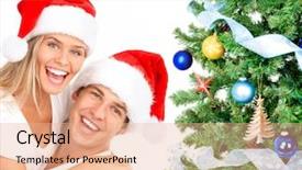  Presentation with young happy couple - Audience pleasing presentation consisting of christmas tree isolated over white backdrop and a coral colored foreground