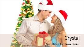  Presentation with christmas in july - Slides with christmas tree isolated over white background and a  colored foreground