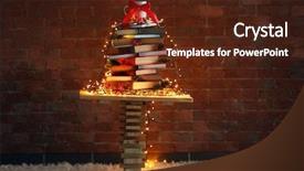  Presentation with christmas tree - PPT theme enhanced with christmas tree made of books background and a tawny brown colored foreground