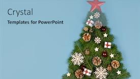  Presentation with red star - Cool new PPT layouts with christmas tree made of natural spruce branches deecor with red star on blue background flat lay card with copy space backdrop and a light blue colored foreground