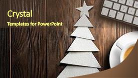  Presentation with christmas cars - Amazing PPT theme having christmas tree made of paper backdrop and a tawny brown colored foreground