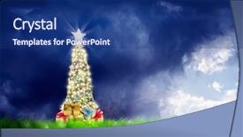  Presentation with christmas tree - Audience pleasing presentation design consisting of christmas tree on green landscape backdrop and a  colored foreground
