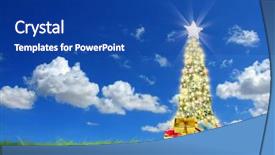  Presentation with christmas tree - Presentation theme featuring christmas tree on green landscape background and a ocean colored foreground